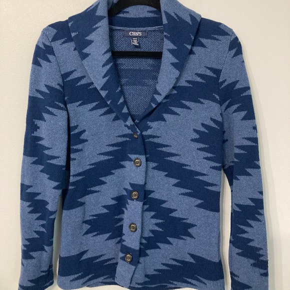 Southwestern Pattern Cardigan Jacket Size Small Blue CHAPS Fall Western Cozy - Picture 1 of 9